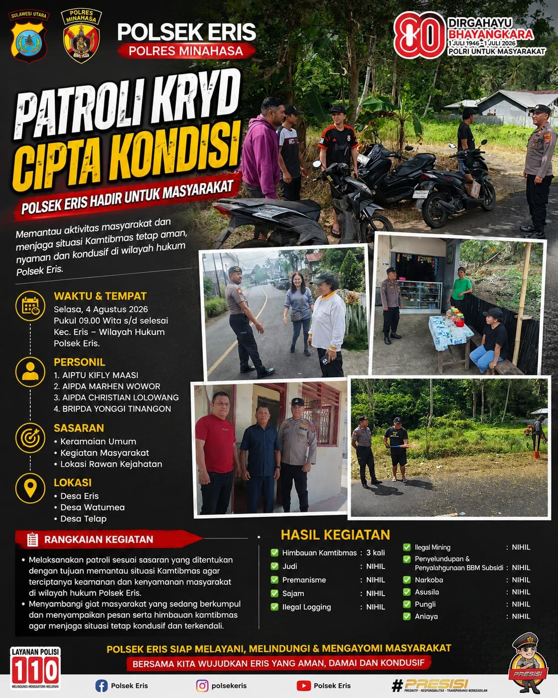 *Patroli KRYD Polsek Eris Perkuat Harkamtibmas, Warga Diajak Jaga Keamanan Lingkungan